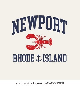 Newport Rhode Island Nautical Lobster Varsity Graphic Vector