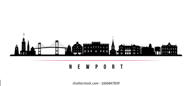 Newport skyline horizontal banner. Black and white silhouette of Newport, Rhode Island. Vector template for your design. 