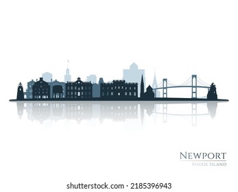 Newport Skyline Silhouette With Reflection. Landscape Newport, Rhode Island. Vector Illustration.