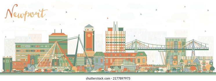 Línea aérea de Newport Gales City Skyline con edificios de color. Ilustración vectorial. El paisaje urbano de Newport en el Reino Unido con puntos de referencia. Concepto de viajes de negocios y turismo con arquitectura histórica.