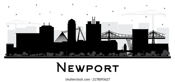Newport Wales City Skyline Silhouette with Black Buildings Isolated on White. Vector Illustration. Newport UK Cityscape with Landmarks. Business Travel and Tourism Concept with Historic Architecture.