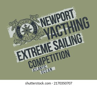 Newport yacht club extreme sailing competition vintage vector print for boy t shirt