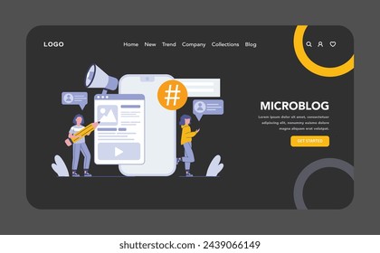 News Aggregators night or dark mode web or landing page. Centralized content curation from diverse sources for informed global audiences. Streamlined access to varied media. Vector illustration.