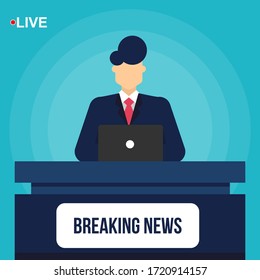 Un presentador de noticias está transmitiendo actualizaciones en vivo de las noticias de última hora
