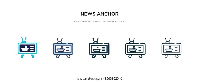 news anchor icon in different style vector illustration. two colored and black news anchor vector icons designed in filled, outline, line and stroke style can be used for web, mobile, ui