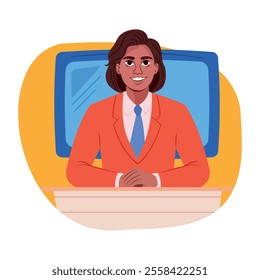 News anchor illustration in a flat style 

