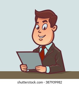news anchor journalist, anchorman TV News Broadcast, cartoon character, vector illustration