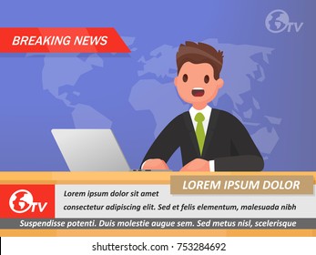 News Anchor on TV Breaking News. Vector illustration in a flat style