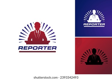 News Anchor or Reporter Logo design. A person in formal attire stands at a podium, likely delivering a speech or presentation. Suitable for business, leadership, public speaking