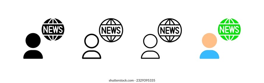 News announcer. Different styles, color, news release. Vector icons.