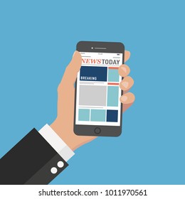 News app for mobile phone. Flat design concept illustration