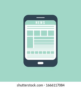 News app on smartphone screen icon flat design