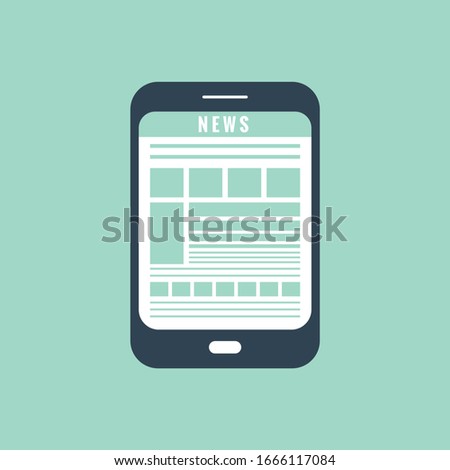 News app on smartphone screen icon flat design