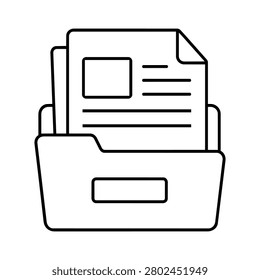 News archive icon with folder and documents for media files, press records and newsroom storage system vector illustration