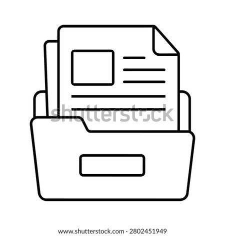 News archive icon with folder and documents for media files, press records and newsroom storage system vector illustration