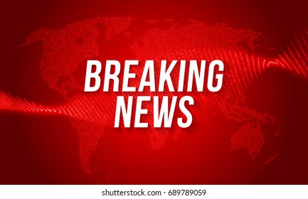 News background with world map of red LED lights. Modern futuristic breaking news title template backdrop with technology light effect for TV news channel studio screen