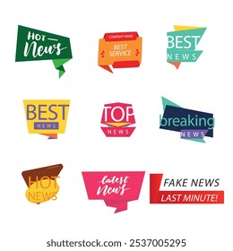 News badges. Newspaper and magazine braking latest and hot news stickers. Vector announcement geometric concept banners headline flat image