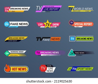 News Bars. Tv Banner, Headers For Videos. Strip Graphic For Text For Videos, Stream, Channel. Headline Bar, Sport Competition Stripe, Exact Vector Set