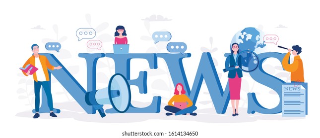 News big word, Online reading news.  newspaper, news website. Vector illustration for web banner, infographics, mobile.