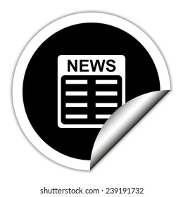 news - black vector icon. Round sticker.