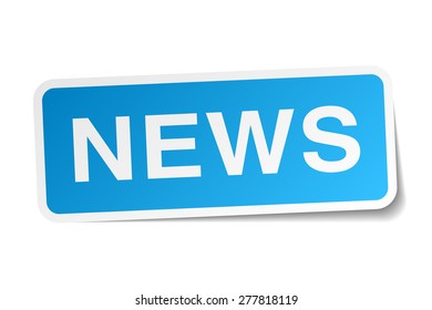 news blue square sticker isolated on white