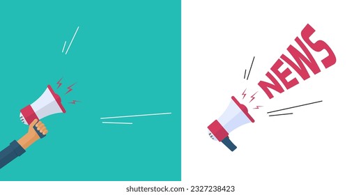 News-Break-Angebot Symbol-Vektorgrafik, Sonderankündigungspresse über Megaphon-Lautsprecher-Flachbild-Illustration, Update-Ereignis, Coupon-Bild-Clip-Art
