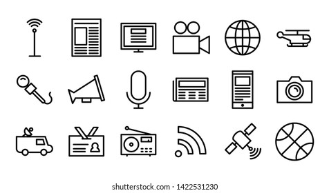 News Broadcast Line Icon Set