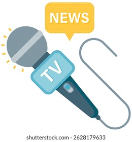 News broadcasting microphone, journalist and news illustration