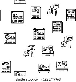 News Broadcasting Vector Seamless Pattern Thin Line Illustration