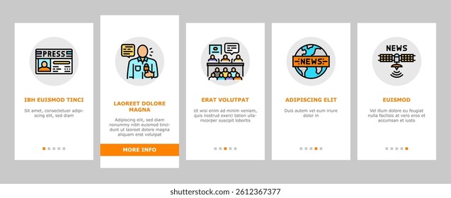 news business communication onboarding mobile vector. media press, information headline, online screen, digital world, global, network news business communication Illustrations