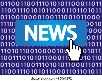 News Button with Hand Cursor. Vector Illustration.