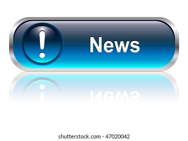 News button, icon blue glossy with shadow, vector illustration