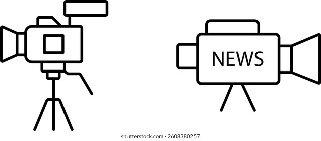 News Camera Icon – Editable Stroke Outline Design