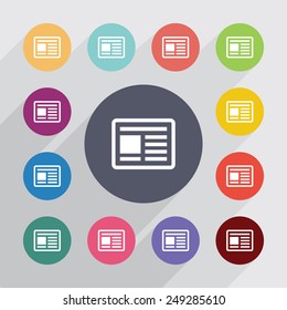 news circle, flat icons set. Round colorful buttons 