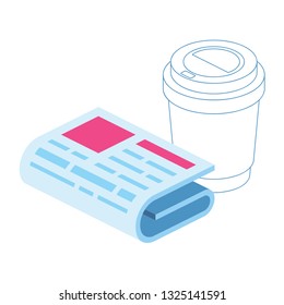 News coffee line 3d vector icon isometric pink and blue color minimalism illustrate