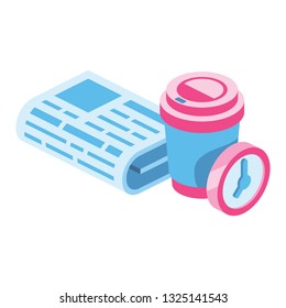 News coffee time 3d vector icon isometric pink and blue color minimalism illustrate