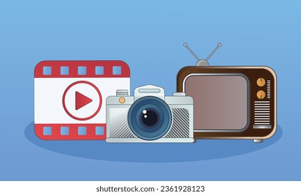 News communication.on blue background.Vector Design Illustration.