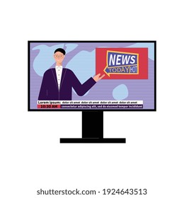 News composition with flat isolated image of tv set showing news broadcast vector illustration