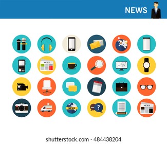 News concept flat icons.