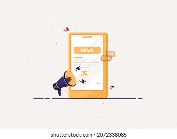 News concept. Hot news on screen mobile phone. Online blog. News magazine on digital device. Flat design