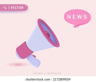 News Concept con una enorme imagen de megáfono rosado y vector de diseño de burbujas. Concepto de unirse a nosotros, ofertas de empleo y anuncio en diseño moderno de dibujos animados planos
