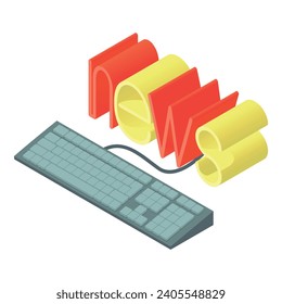 Nachrichtenkonzept Icon isometrische Vektorgrafik. Nachrichteninschrift, die an das Tastatursymbol angeschlossen ist. Medien, Journalismus