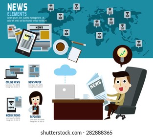 news concept.
infographic elements.
modern flat icon.
vector illustration.