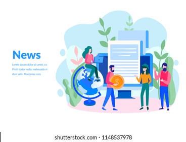 News Concept, Information About Events For Web Page, Banner, Presentation, Social Media, Documents, Cards, Posters. Vector Illustration. Online Internet, Satellite. News Update, Online News, Newspaper