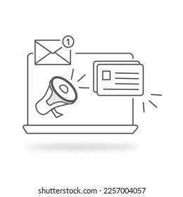 news content icon, share media latest, social personal blog, latest information, megaphone announce, thin line symbol on white background.
