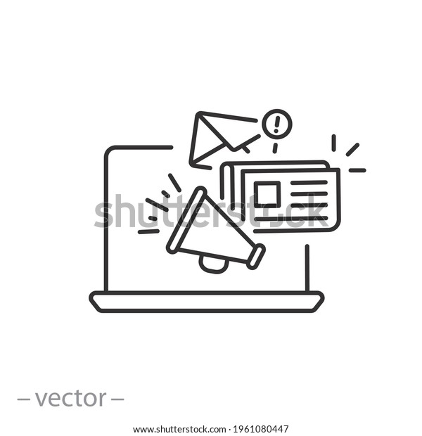 news content\
icon, share media latest, social personal blog, latest information,\
megaphone announce, thin line symbol on white background - editable\
stroke vector eps10