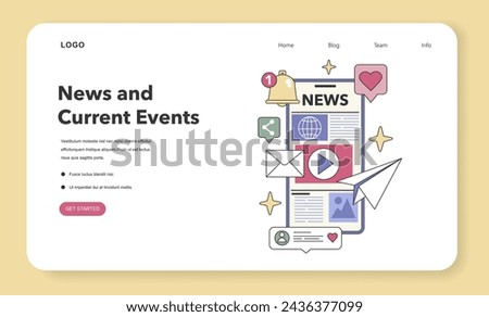 News and Current Events theme. Up-to-the-minute global updates and informative content streaming. World affairs, breaking news, informed society. Flat vector illustration