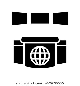 News Desk glyph icon, use for journalist, broadcasting, education, news and media UI, UX kit, app and web development, digital or print.