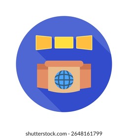 News Desk mini illustration rounded flat color icon, use for journalist, broadcasting, news and media UI, UX kit, app and web development, digital or print.