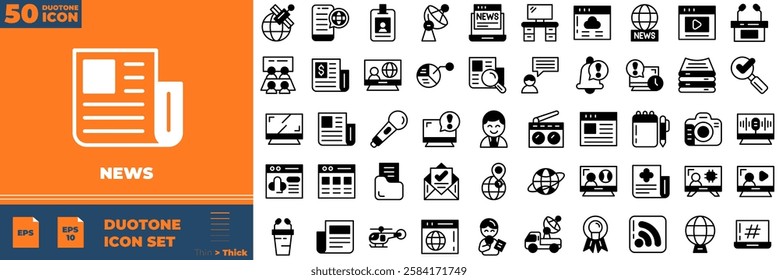 News Duotone Editable Icons set. Vector illustration in modern thin duotone style of news icons: broadcast, spread, information, etc